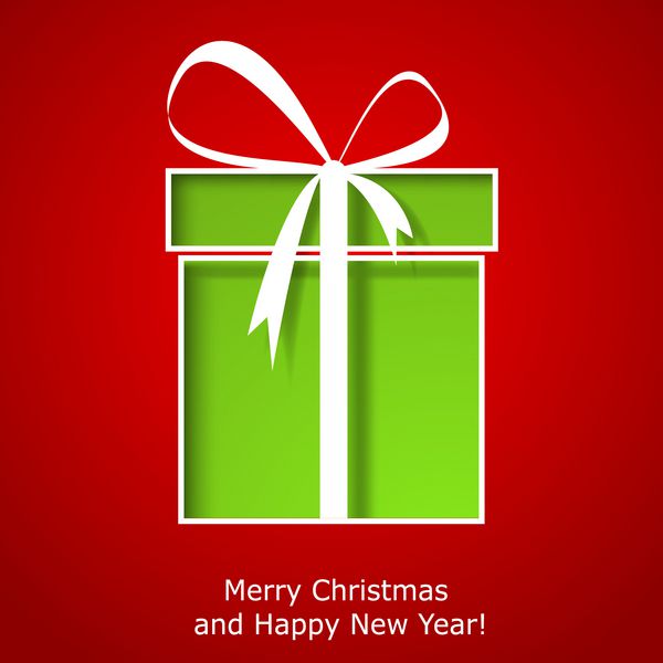 کارت تبریک کریسمس مدرن با جعبه هدیه کریسمس سبز انتزاعی که از پس زمینه کاغذ قرمز بریده شده است دکوراسیون شیک سال نو وکتور