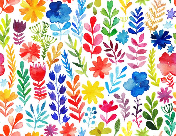 الگوی وکتور با گل و گیاه دکور گل پس زمینه بدون درز گل اصلی رنگ های روشن آبرنگ عناصر گیاه شناسی پاییز و تابستان
