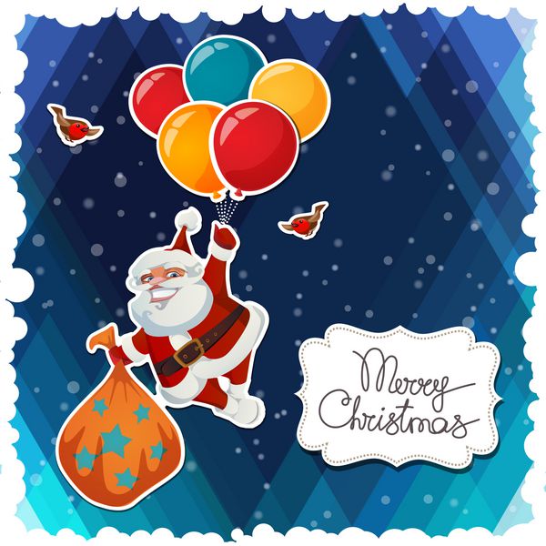 کارت کریسمس مبارک با بابا نوئل پرواز با هدیه و متن
