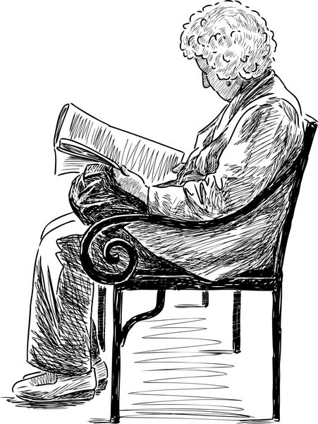 زن مسن در حال خواندن روزنامه