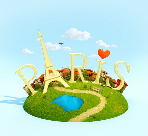 کلمه پاریس در چمنزار در شهر اروپایی مفهوم سفر unus