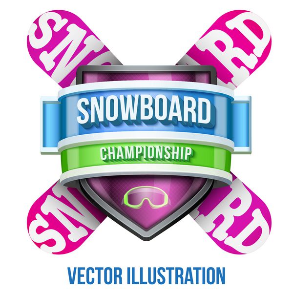 برچسب برای مسابقات اسنوبرد و ورزش های زمستانی طراحی با کیفیت عالی وکتور قابل ویرایش جدا شده در پس زمینه سفید