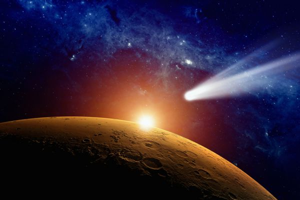 پیشینه علمی انتزاعی - ستاره دنباله دار به سیاره مریخ نزدیک می شود عناصر این تصویر ارائه شده توسط ناسا