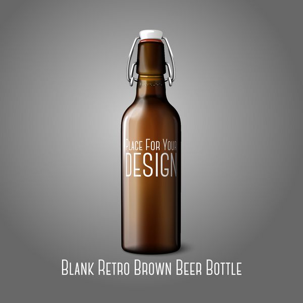 بطری رترو واقع گرایانه قهوه ای خالی جدا شده در پس زمینه خاکستری با pl برای طراحی و برند شما بردار