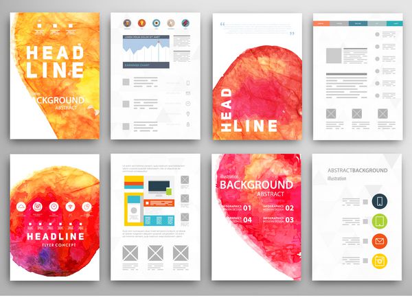 مجموعه ای از قالب های وکتور پوستر با رنگ آبرنگ پس زمینه انتزاعی برای اسناد تجاری آگهی ها و پلاکاردها