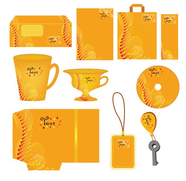 سبک شرکتی انتزاعی نارنجی روشن با نقطه‌های پولکا سبک شرکتی وکتور برای دفترچه برند و دستورالعمل فنجان پوشه خالی نامه برچسب برچسب کیف جای کلید