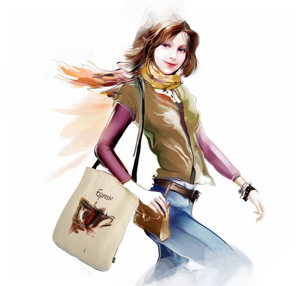 زن زیبایی که یک کیف دستی در دست دارد