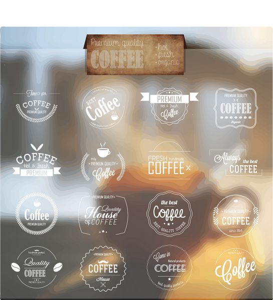 مجموعه ای از برچسب های خطی برای قهوه های زیستی ارگانیک و طبیعی نشان و برچسب برای مواد تبلیغاتی قهوه