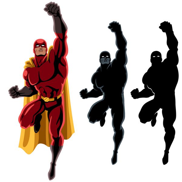 superhero flying 2 پرواز ابرقهرمان بر روی پس زمینه سفید 2 نسخه silhouette اضافی از شفافیت و شیب استفاده نشده است