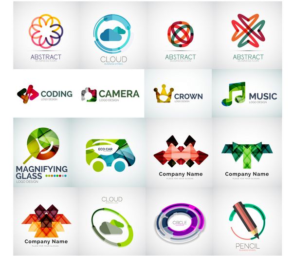 مجموعه وکتور انتزاعی لوگوی شرکت - 16 لوگوی تجاری مختلف مدرن