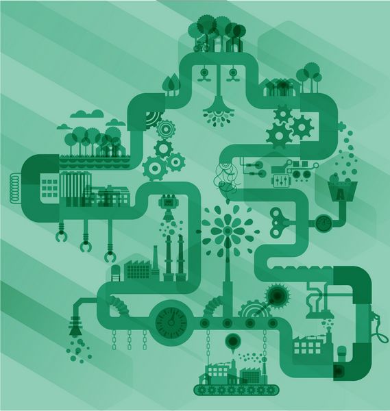 توسعه پایدار صنعت کارخانه سبز با محیط زیست مفهوم اکولوژی وکتور ilrator