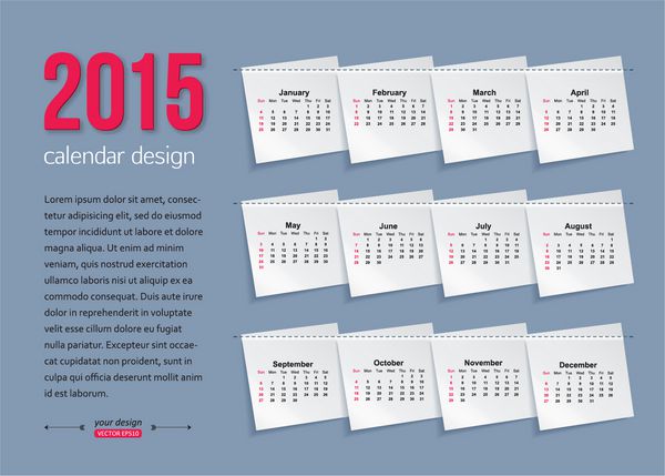 طراحی کسب و کار بروشور قالب تقویم 2015 وکتور