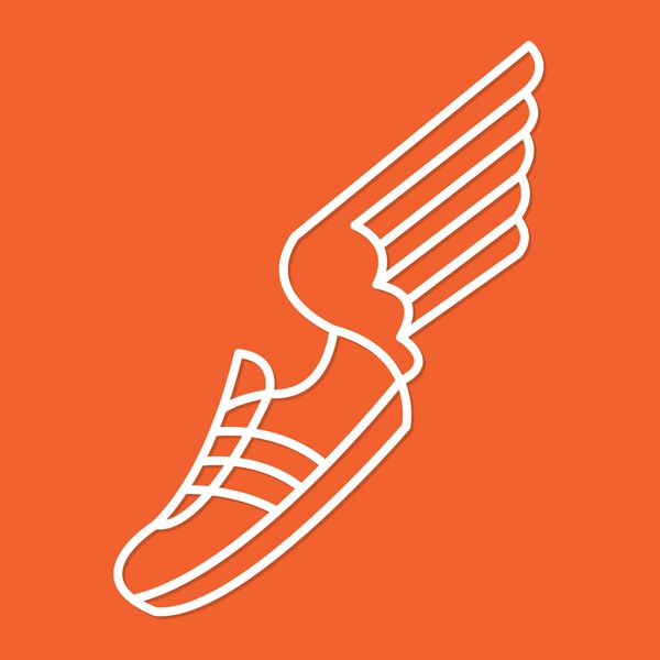 نماد یا آرم کفش دویدن با سرعت با بال در سبک تصویرسازی هنری با خط مسطح - مفهوم دویدن و تناسب اندام