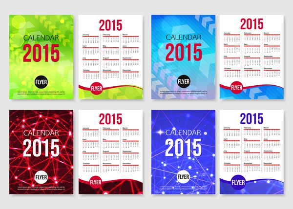 مجموعه طراحی بروشور قالب تقویم 2015 پس زمینه مدرن پشت و جلو بروشور وکتور