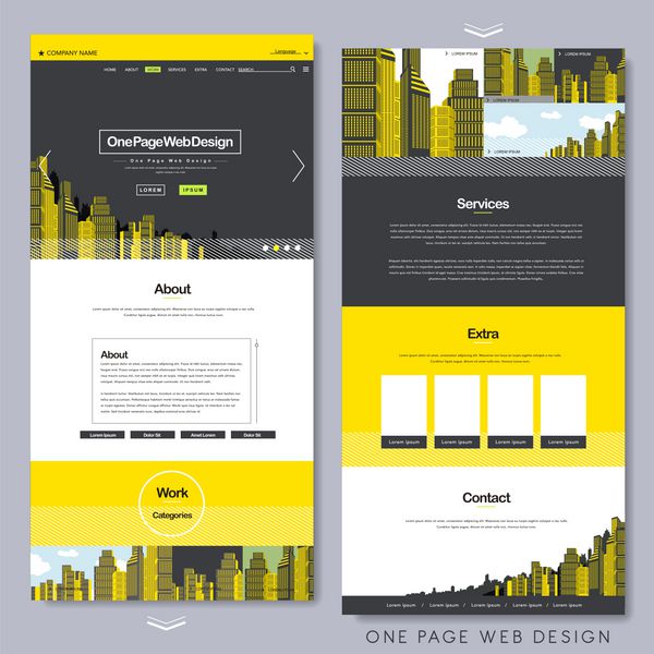 قالب طراحی سایت تک صفحه ای با پس زمینه زرد شهر
