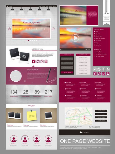 قالب مدرن طراحی وب سایت تک صفحه ای به رنگ بنفش