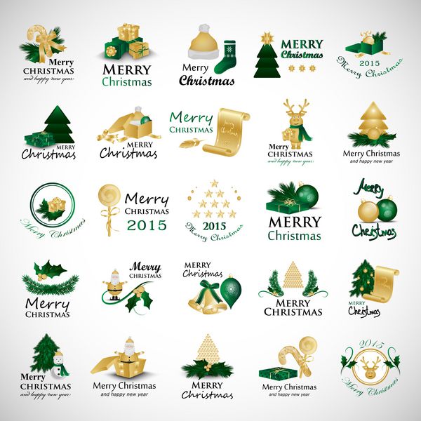 مجموعه نمادها و عناصر کریسمس - جدا شده در پس زمینه خاکستری - تصاویر وکتور طرح گرافیکی قابل ویرایش برای طرح شما