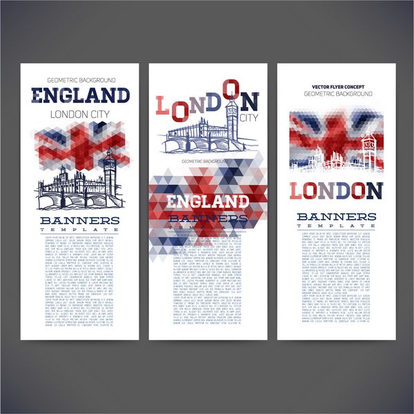 پس زمینه هندسی انتزاعی پرچم انگلستان با تصویر ممنوعیت بزرگ لندن طراحی بنر تراکت بروشور بروشور