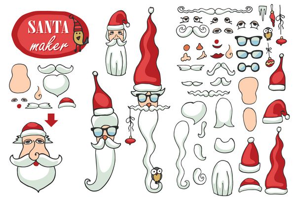 سازنده یا بابا نوئل f fs کلاه سبیل ریش عینک برای ایجاد af از بابا نوئل به راحتی می توانید بابا نوئل خود را بسازید مجموعه وکتور هیپستر کریسمس سال نو