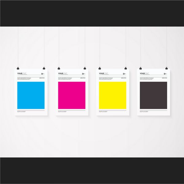 پوسترهای با فرمت a4 a3 با طرح حداقل رنگ‌های cmyk انتزاعی با متن گیره‌های کاغذ و وکتور استوک