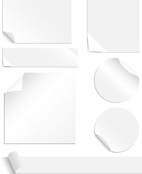 مجموعه برچسب های سفید - مجموعه ای از برچسب های خالی با گوشه های لایه بردار و چین خورده هر عنصر برای ویرایش آسان به صورت جداگانه گروه بندی می شود رنگ ها نمونه های جهانی هستند بنابراین می توان آنها را به راحتی تغییر داد