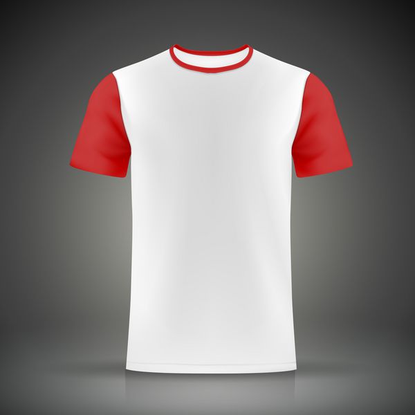 قالب تی شرت سفید و قرمز جدا شده در پس زمینه سیاه