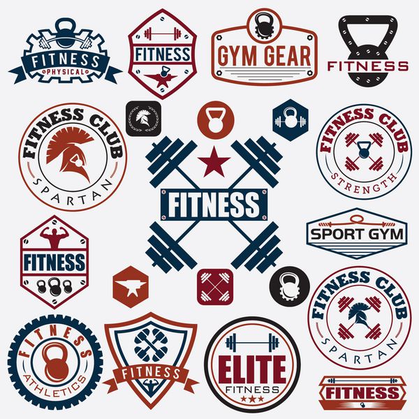 مجموعه ای از نمادهای مختلف ورزشی و تناسب اندام و عناصر طراحی