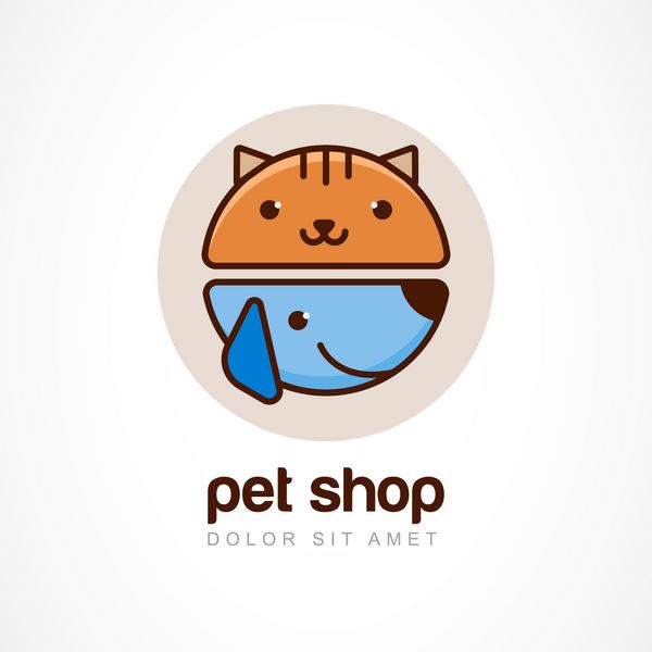 وکتور تصویر رنگارنگ خطی از پوزه خنده دار گربه و سگ الگوی طراحی آیکون لوگو مفهوم انتزاعی برای پت شاپ یا دامپزشکی