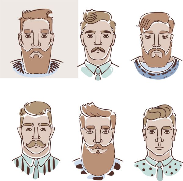 مردانی با مدل مو ریش و سبیل متفاوت مجموعه ای از تصاویر وکتور