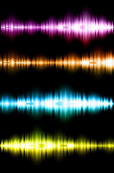 امواج صوتی نوسانی می درخشند نور رنگارنگ پس زمینه فن آوری انتزاعی بردار