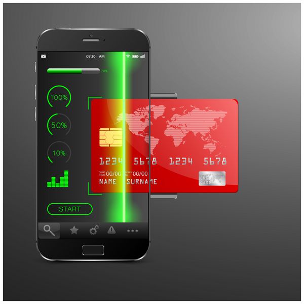 مفهوم پرداخت موبایلی تلفن همراه مدرن با کارت اعتباری وکتور