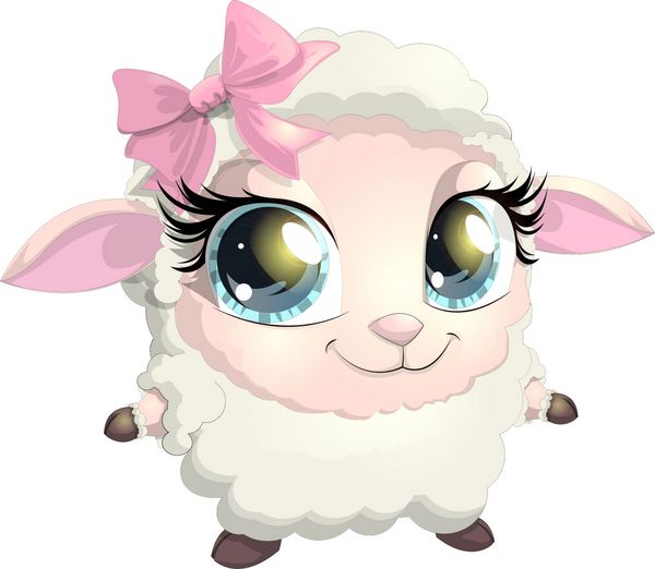 گوسفند زیبا با چشمان درشت در پس زمینه سفید