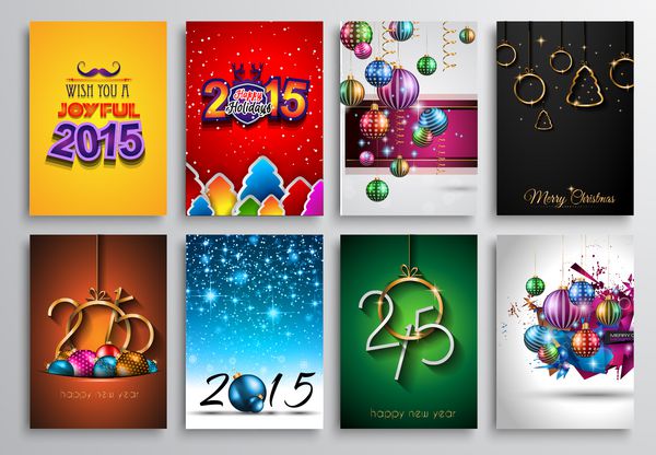مجموعه ای از سال نو 2015 و پس زمینه کریسمس مبارک برای آگهی ها دعوت نامه ها پوسترهای مهمانی کارت تبریک جلد بروشور یا بنرهای عمومی شما
