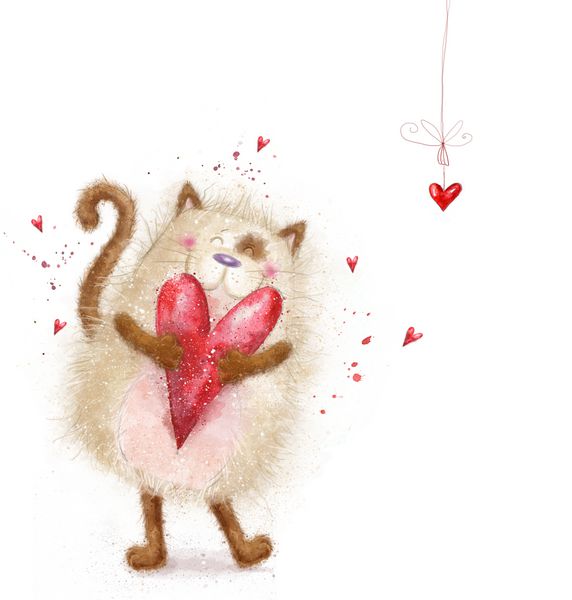 عشق گربه ناز با قلب قرمز گربه عاشق کارت پستال روز عشق پس زمینه عشق دوستت دارم دعوت جلسه