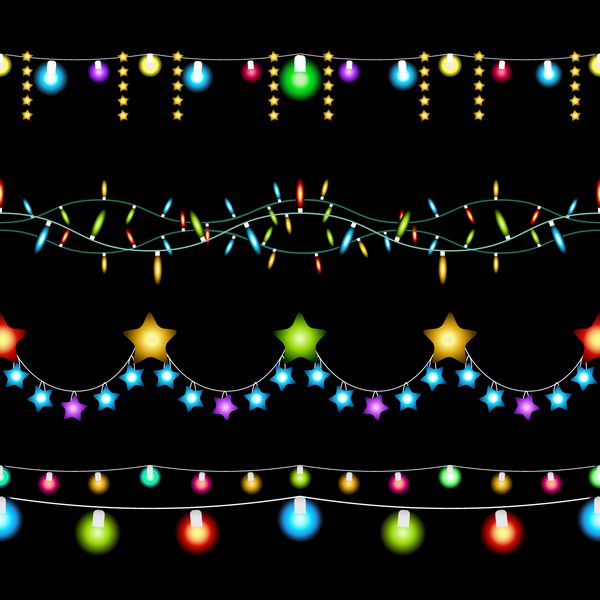 وکتور چراغ های کریسمس رنگی الگوهای افقی بدون درز گلدسته برای دکور کارت تولد و دعوتنامه
