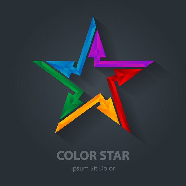 لوگوی رنگارنگ ستاره سه بعدی با فلش الگوی لوگوی وکتوری شکل