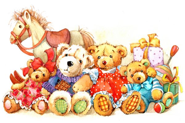 پس زمینه خرس عروسکی اسباب بازی برای جشن تولد بچه ها تصویر آبرنگ
