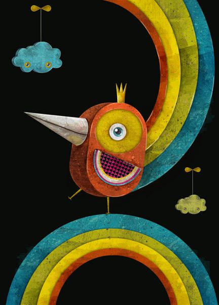 پرنده آهنی پرنده آتش در تاج روی رنگین کمان طرح مفهومی برای پوستر بروشور کسب و کار روی جلد پس زمینه انتزاعی