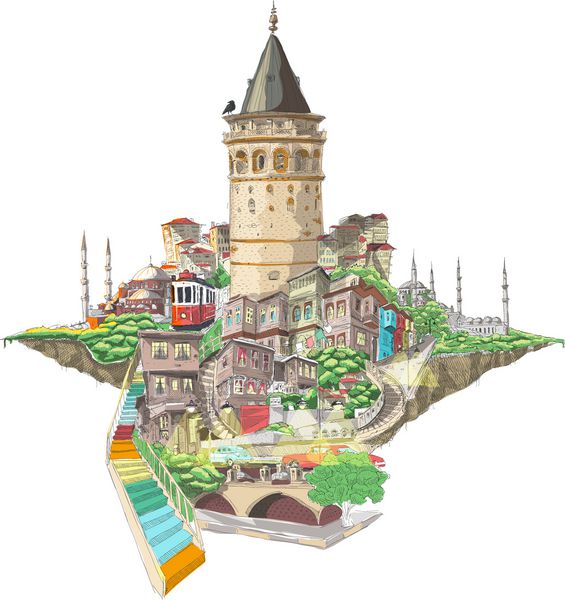 وکتور طراحی نمای برج گالاتا استانبول
