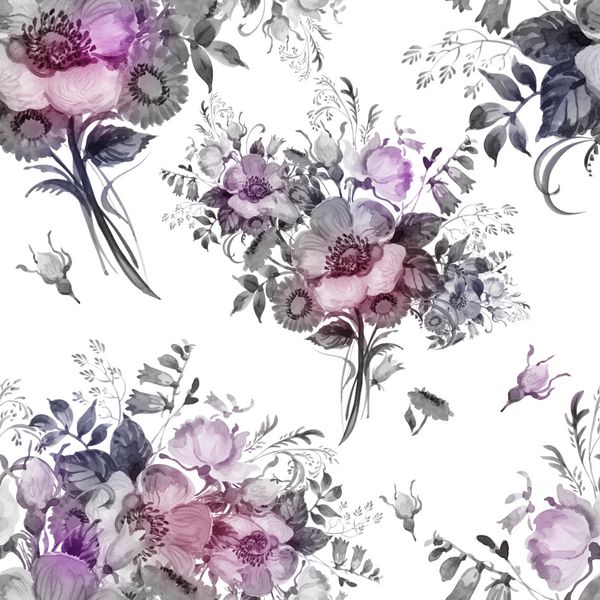 دسته گل های آبرنگ بدون درز-4 الگوی دسته گل زیبا آبرنگ دست ساز در روکوکو طراحی و دکور نفیس ایده آل چاپ شیک فوق العاده سبک روکوکو