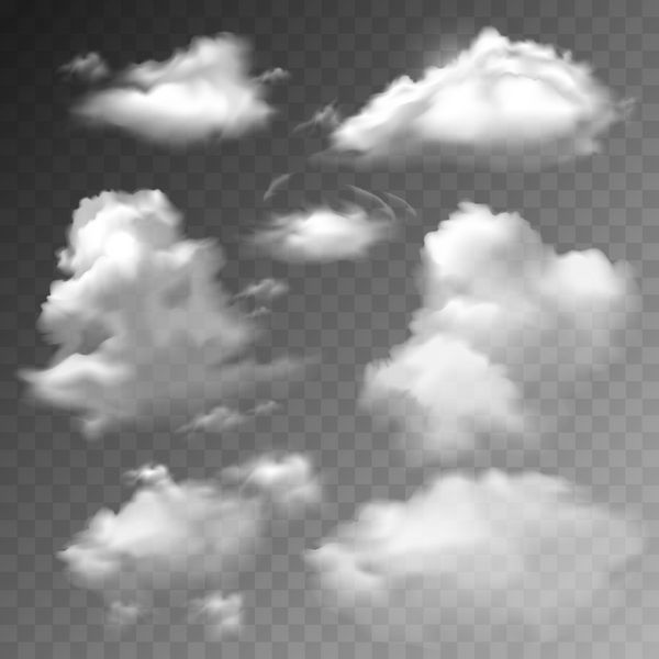وکتور مجموعه ای واقع گرایانه ابرهای شفاف بهار آب و هوای آفتابی منظره ابری