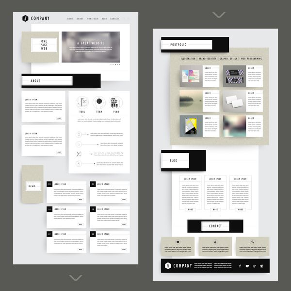 طراحی قالب وب سایت کلاژ یک صفحه با عناصر کاغذ راه راه