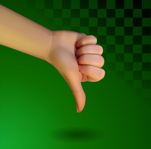 انگشت شست به پایین جدا شده در پس زمینه سبز بدون علامت توسط زن نماد رد بردار
