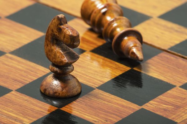 شطرنج اسب سفید چوبی روی صفحه شطرنج عمق میدان کم
