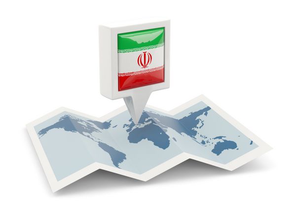 پین مربع با پرچم ایران روی نقشه