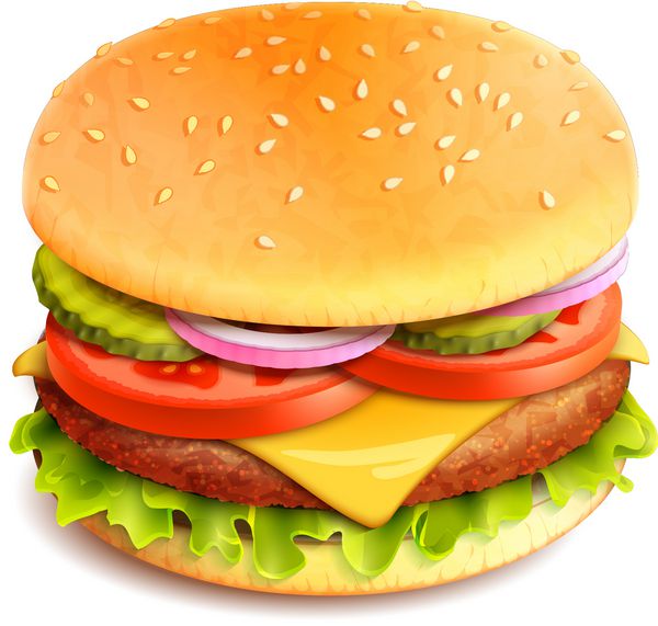 نماد ساندویچ فست فود همبرگر واقع بینانه جدا شده در وکتور پس زمینه سفید