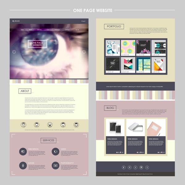 طراحی قالب وب سایت یک صفحه ای انتزاعی با پس زمینه تار
