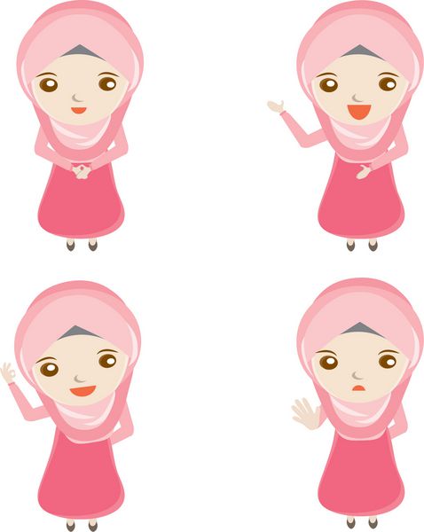 طرح وکتور کارتونی زن مسلمان زیبا ایستادن ارائه خوب منع عمل