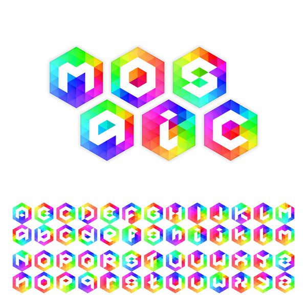فونت موزاییک مثلثی برای نمادها در وب و برنامه ها یا طراحی لوگو حروف بزرگ و کوچک