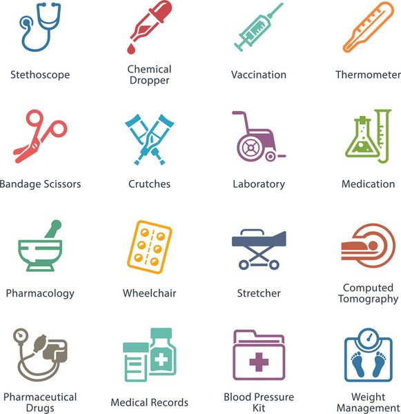 مجموعه آیکون های رنگی مراقبت های بهداشتی پزشکی 1 - لوازم تجهیزات